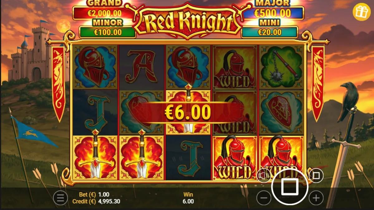 Interface do slot Red Knight com temática medieval e elementos de fogo